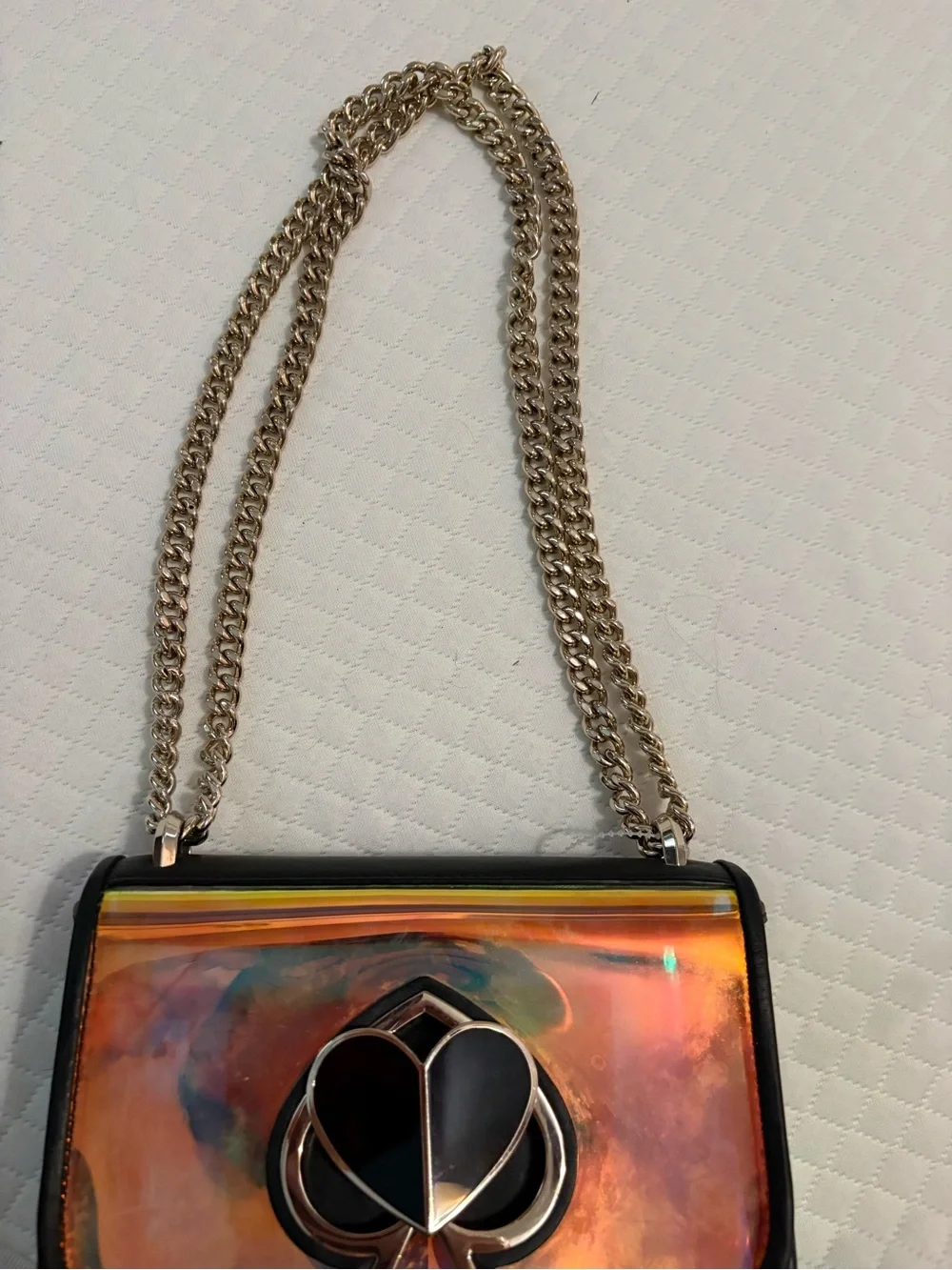 RARE Kate Spade Nicola Iridescent Holographic Heart Crossbody Flap Bag COLLECTOR